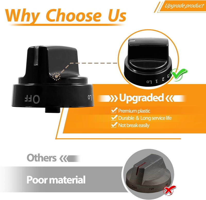 atgestore WB03X24759 Stove Knobs Replacement for GE Stove Parts KIP 5G92 222D5793 Cooktop Knobs GE Range Oven Parts Black Plastic Surface Burner Control Knob Range Burner Knobs 5 Pcs - Image 4